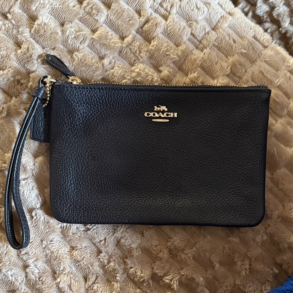 Coach Black Pebbled Leather Wristlet